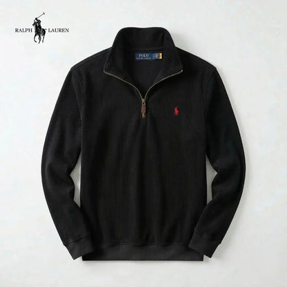 Jersey RL de algodón suave con cuello alto, cremallera y manga larga