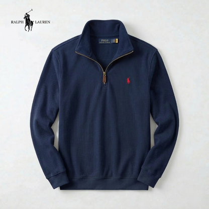 Jersey RL de algodón suave con cuello alto, cremallera y manga larga